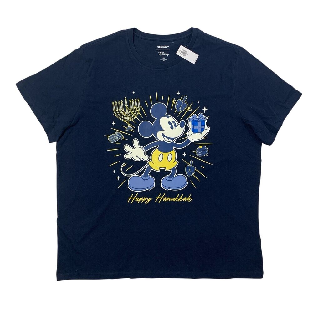Old Navy x Disney T Shirt Mens XXL Navy Mickey Mouse Happy Hannukah Holiday Tee